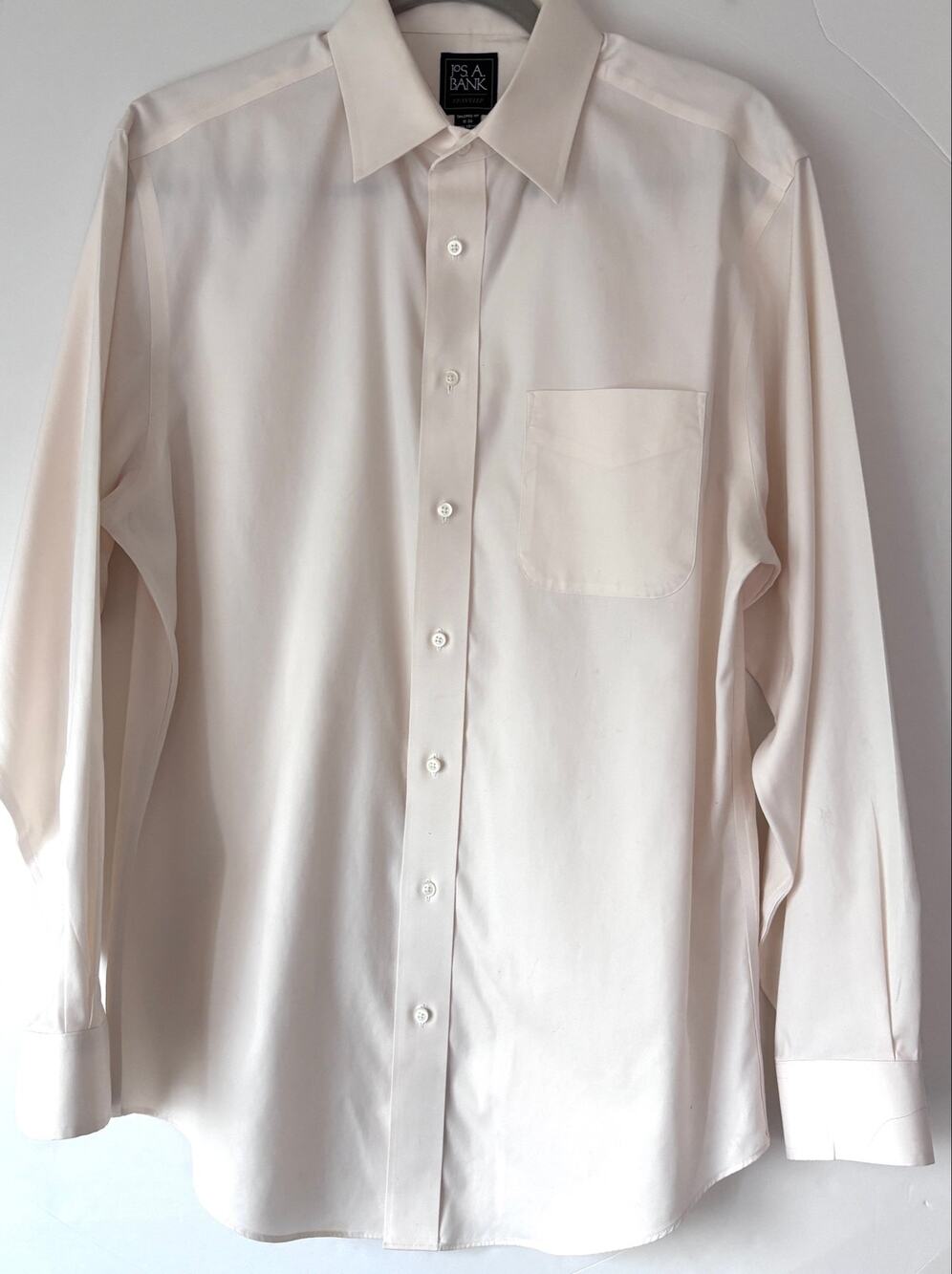 Jos. A. Bank Traveler Mens Dress Shirt 16-36 Tailored Fit Ivory Long Sleeve